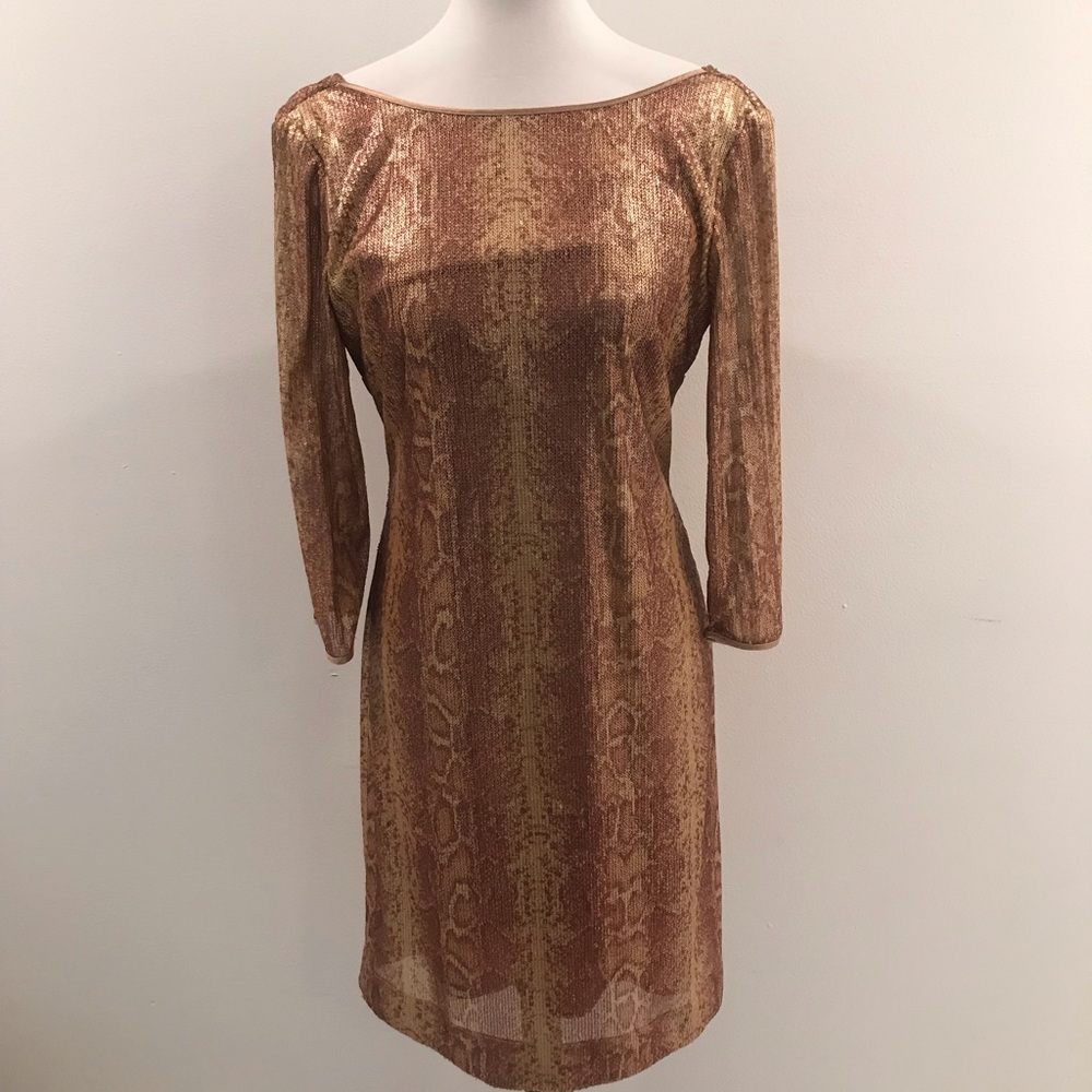 TAHARI by Arthur S. Levine Snake Gold Dress Size 6